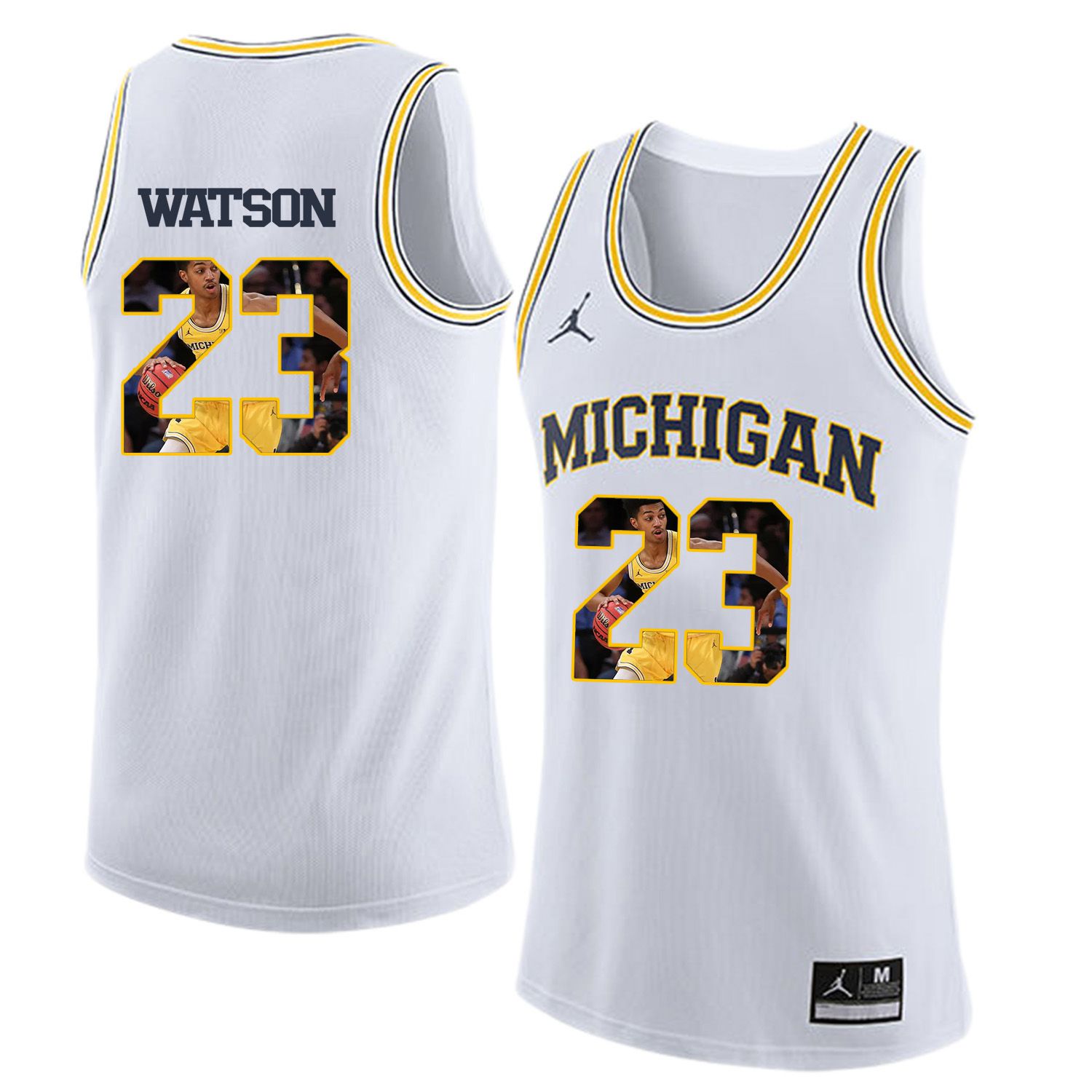 Men Jordan University of Michigan Basketball White 23 Watson Fashion Edition Customized NCAA Jerseys